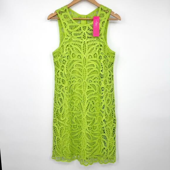 Lilly Pulitzer Siesta Shift Dress Sz 10 Matcha Green Knit Battenburg Lace NWT - Picture 6 of 16